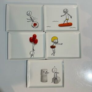 Retired CB2 Oliver Appetizer Plates Set of 5 – Whimsical Art Snack Dishes (2012)